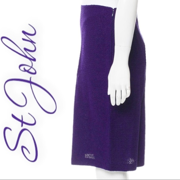 ST. JOHN Santana Wool Blend Purple Pencil Skirt, Size 4 - Picture 3 of 15